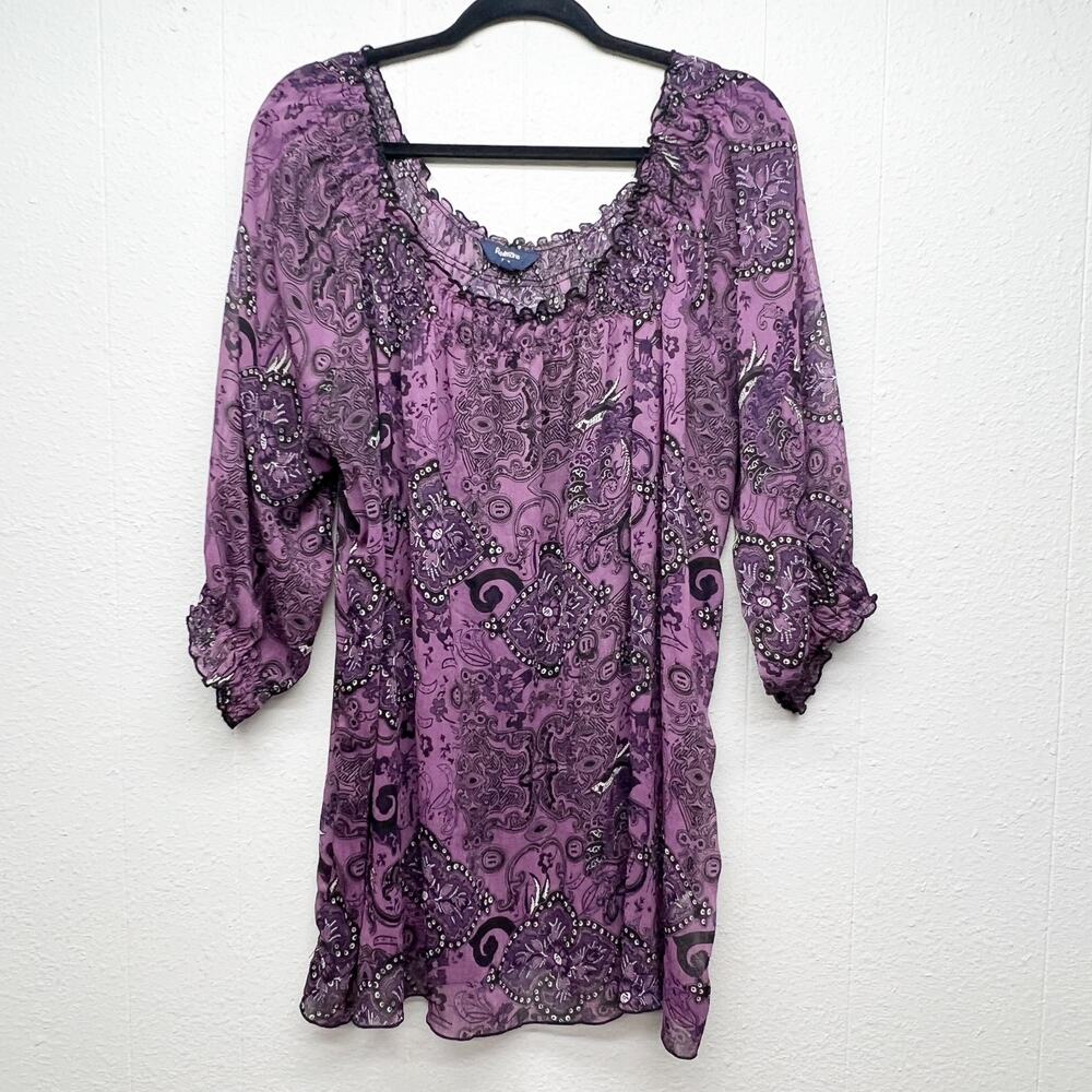 Reitmans Plus Purple Floral Sheer Top Womens 20 Party Event Evening Workwear